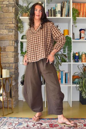 Bibi Gingham Frill Neck Shirt Naturals